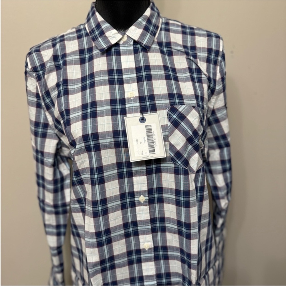 NWT Untuckit Women’s SORBO Blue and White Plaid Shirt Size 10